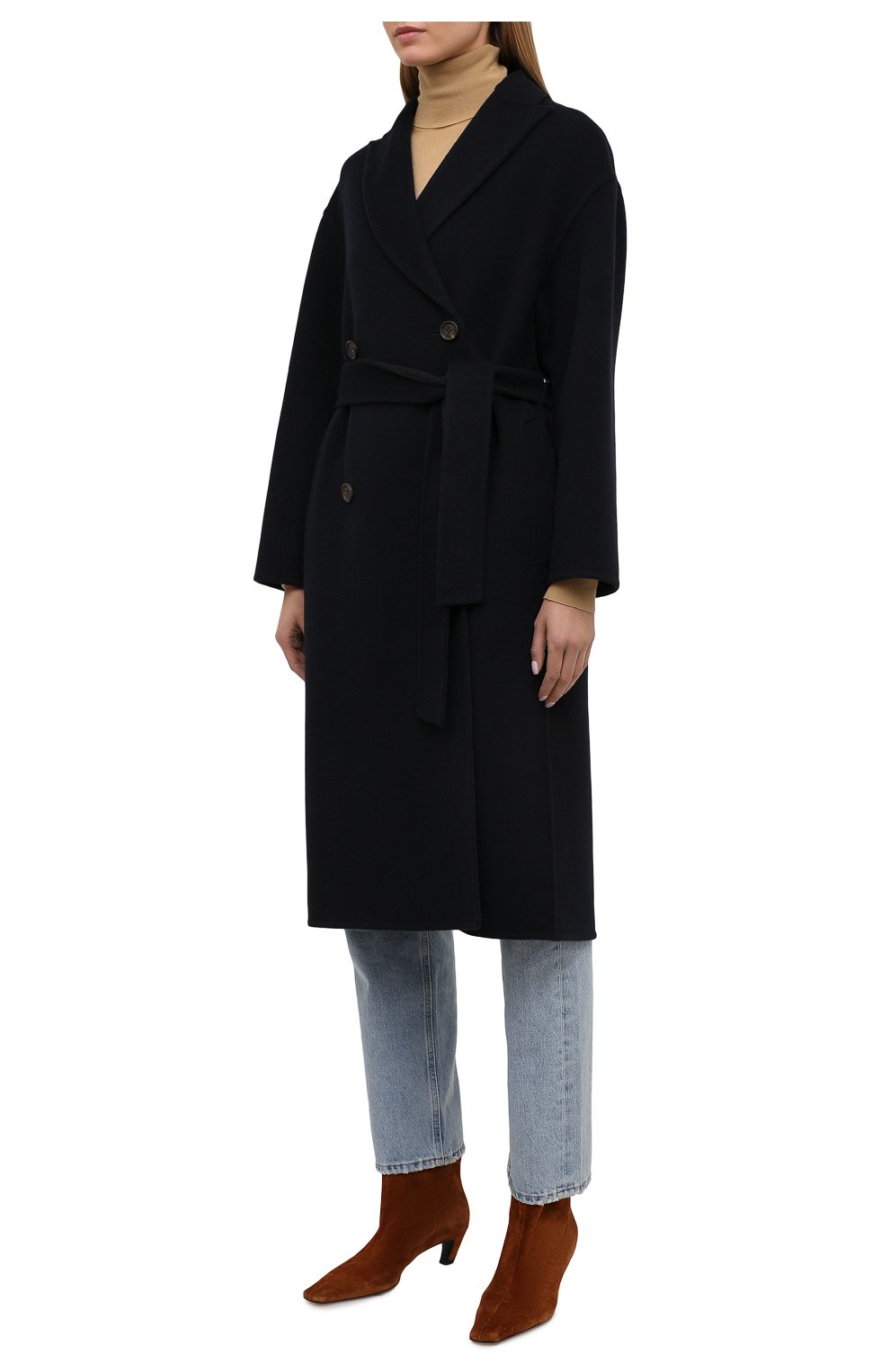 Женское кашемировое пальто BRUNELLO CUCINELLI темно-синего цвета, арт. ML4549680P | Фото 3 (Материал внешний: Шерсть, Кашемир; Рукава: Длинные; Длина (верхняя одежда): Длинные; 1-2-бортные: Двубортные; Стили: Кэжуэл)