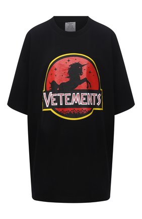 Женская хлопковая футболка VETEMENTS черного цвета по цене 36300 руб., арт. UA52TR320B 1602/W | Фото 1 Женская хлопковая футболка VETEMENTS черного цвета, арт. UA52TR320B 1602/W | Фото 1