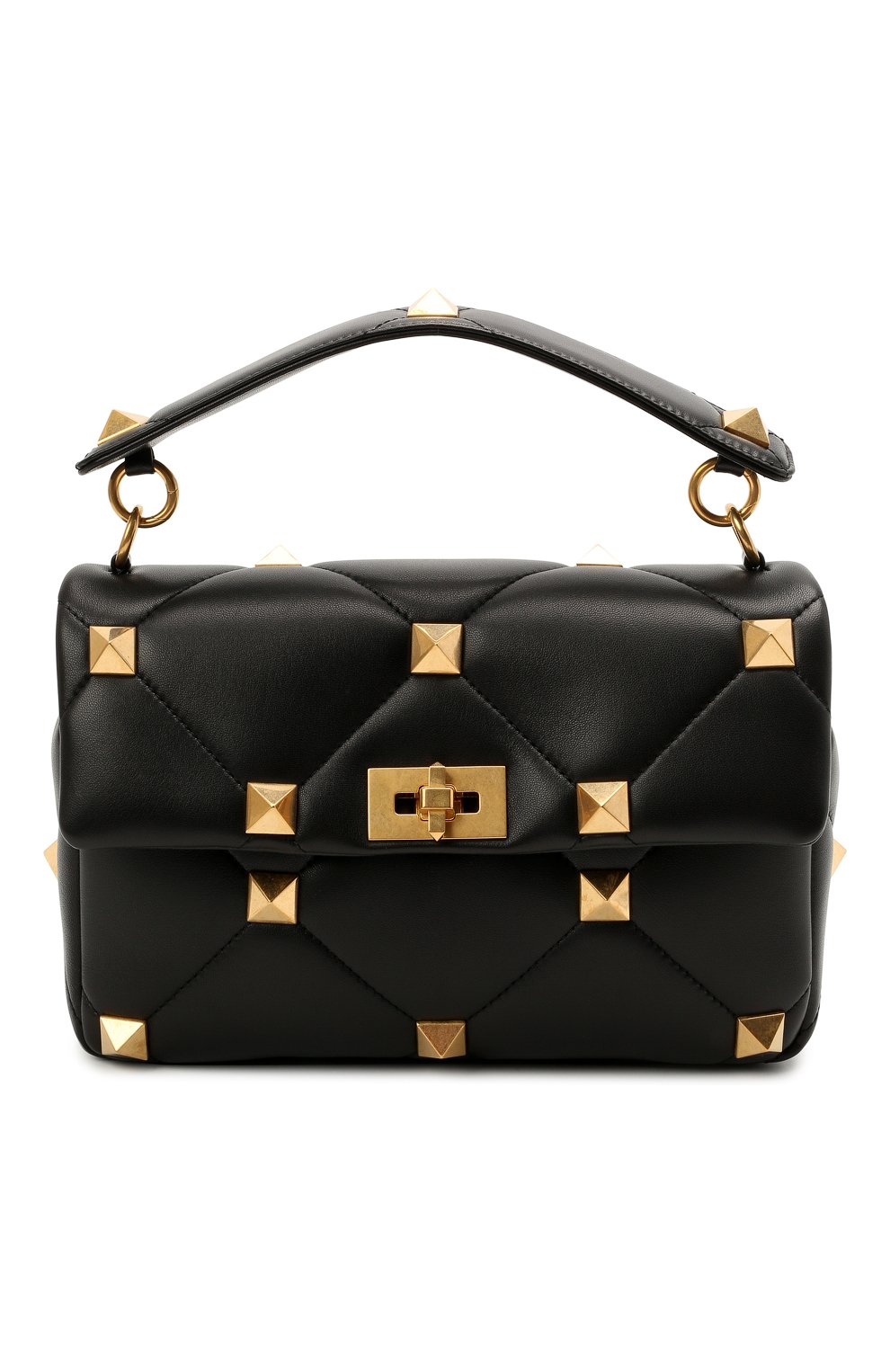 Женская сумка roman stud large VALENTINO черного цвета, арт. VW0B0I60/BSF | Фото 1 (Сумки-технические: Сумки через плечо, Сумки top-handle; Ремень/цепочка: С цепочкой, На ремешке; Материал: Натуральная кожа; Размер: large)