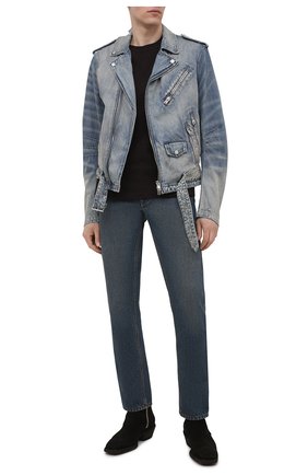 Мужская джинсовая куртка AMIRI синего цвета, арт. MDT007-408 | Фото 2 (Кросс-КТ: Деним, Куртка; Длина (верхняя одежда): Короткие; Материал внешний: Хлопок, Деним; Рукава: Длинные; Стили: Гранж)