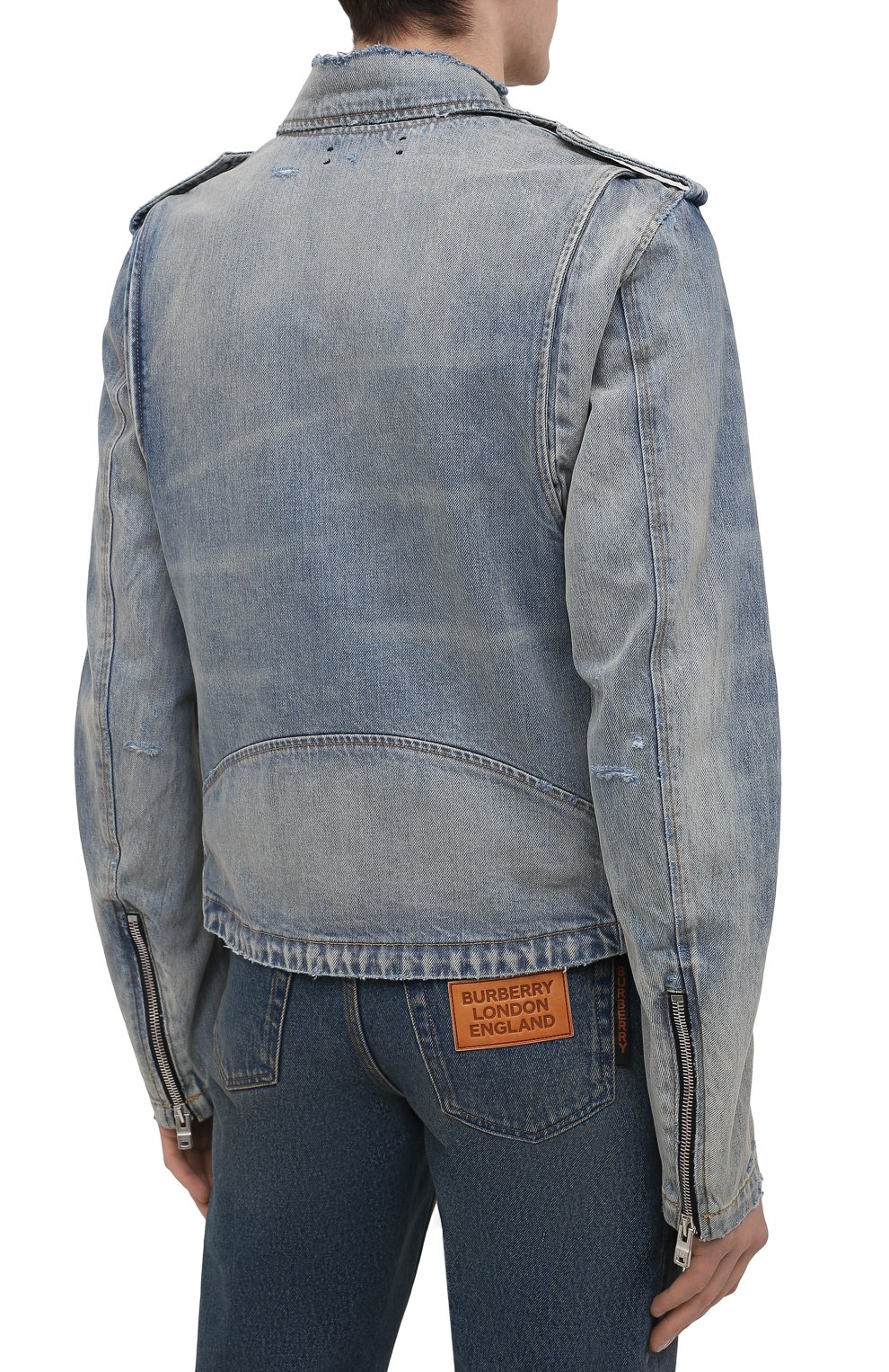 Мужская джинсовая куртка AMIRI синего цвета, арт. MDT007-408 | Фото 4 (Кросс-КТ: Куртка, Деним; Рукава: Длинные; Стили: Гранж; Материал внешний: Хлопок, Деним; Длина (верхняя одежда): Короткие)