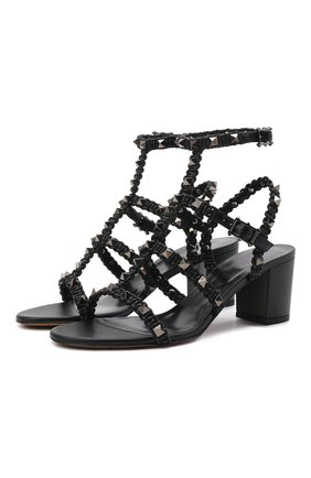 Женские кожаные босоножки rockstud VALENTINO черного цвета по цене 89950 руб., арт. VW0S0491/GEV | Фото 1 Женские кожаные босоножки rockstud VALENTINO черного цвета, арт. VW0S0491/GEV | Фото 1