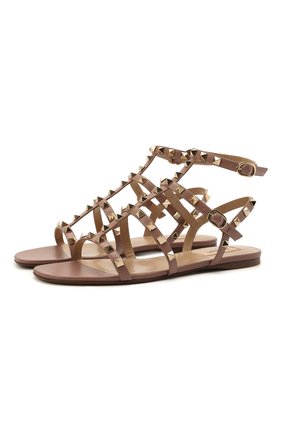 Женские кожаные сандалии rockstud VALENTINO темно-бежевого цвета по цене 54850 руб., арт. VW0S0A05/V0D | Фото 1 Женские кожаные сандалии rockstud VALENTINO темно-бежевого цвета, арт. VW0S0A05/V0D | Фото 1 (Материал внутренний: Натуральная кожа; Подошва: Плоская; Каблук высота: Низкий)