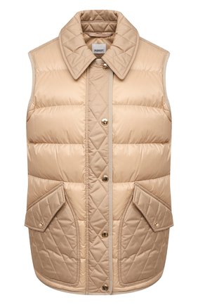 Женский пуховый жилет BURBERRY бежевого цвета по цене 66700 руб., арт. 8039215 | Фото 1 Женский пуховый жилет BURBERRY бежевого цвета, арт. 8039215 | Фото 1 (Женское Кросс-КТ: Жилет-одежда; Кросс-КТ: Пуховик; Длина (верхняя одежда): Короткие; Материал внешний: Синтетический материал; Материал подклада: Синтетический материал; Стили: Кэжуэл; Материал утеплителя: Пух и перо)