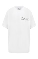 Женская хлопковая футболка VETEMENTS белого цвета, арт. UA52TR120W 1602/W | Фото 1 (Рукава: Короткие; Принт: С принтом; Длина (для топов): Удлиненные; Материал внешний: Хлопок; Стили: Спорт-шик; Женское Кросс-КТ: Футболка-одежда)