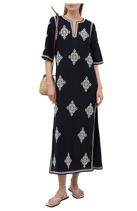 Женская туника изо льна и вискозы TORY BURCH черно-белого цвета по цене 54100 руб., арт. 48703 | Фото 2 Женская туника изо льна и вискозы TORY BURCH черно-белого цвета, арт. 48703 | Фото 2