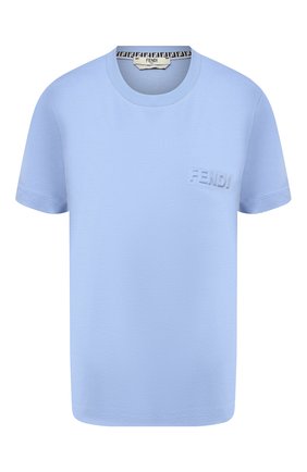 Женская хлопковая футболка FENDI голубого цвета по цене 46500 руб., арт. FS7254 AFLD | Фото 1 Женская хлопковая футболка FENDI голубого цвета, арт. FS7254 AFLD | Фото 1