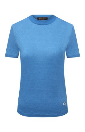 Женская льняная футболка LORO PIANA голубого цвета по цене 51600 руб., арт. FAL5832 | Фото 1 Женская льняная футболка LORO PIANA голубого цвета, арт. FAL5832 | Фото 1 (Стили: Кэжуэл; Материал внешний: Лен; Женское Кросс-КТ: Футболка-одежда; Принт: Без принта; Рукава: Короткие; Длина (для топов): Стандартные)