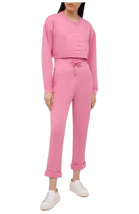 Женские брюки из хлопка и кашемира BALMAIN розового цвета, арт. VF20B000/B039 | Фото 2 (Материал внешний: Хлопок; Силуэт Ж (брюки и джинсы): Прямые; Женское Кросс-КТ: Брюки-одежда; Стили: Спорт-шик; Длина (брюки, джинсы): Укороченные)