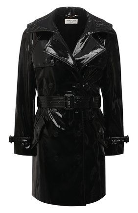 Женский плащ SAINT LAURENT черного цвета по цене 238500 руб., арт. 660962/Y7B13 | Фото 1 Женский плащ SAINT LAURENT черного цвета, арт. 660962/Y7B13 | Фото 1 (Материал внешний: Синтетический материал; Рукава: Длинные; Материал подклада: Купро; Стили: Гламурный, Классический; Длина (верхняя одежда): До середины бедра)