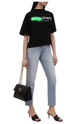 Женская хлопковая футболка PALM ANGELS черного цвета по цене 17550 руб., арт. PWAA039S21JER0021070 | Фото 2 Женская хлопковая футболка PALM ANGELS черного цвета, арт. PWAA039S21JER0021070 | Фото 2