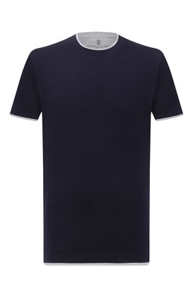Мужская хлопковая футболка BRUNELLO CUCINELLI темно-синего цвета, арт. M0T617427 | Фото 1 (Рукава: Короткие; Стили: Кэжуэл; Принт: Без принта; Длина (для топов): Стандартные; Материал внешний: Хлопок; Региональные ограничения белый список (Axapta Mercury): RU)