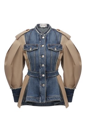 Женский комбинированный жакет ALEXANDER MCQUEEN разноцветного цвета по цене 209000 руб., арт. 654003/QZACX | Фото 1 Женский комбинированный жакет ALEXANDER MCQUEEN разноцветного цвета, арт. 654003/QZACX | Фото 1 (Материал внешний: Хлопок; 1-2-бортные: Однобортные; Женское Кросс-КТ: Жакет-одежда; Стили: Гламурный; Случай: Повседневный; Длина (для топов): Стандартные; Рукава: Длинные; Кросс-КТ: Деним)