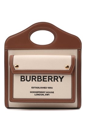 Женская сумка pocket bag mini BURBERRY бежевого цвета, арт. 8039361 | Фото 1 (Сумки-технические: Сумки через плечо, Сумки top-handle; Размер: mini; Ремень/цепочка: На ремешке; Материал: Текстиль)