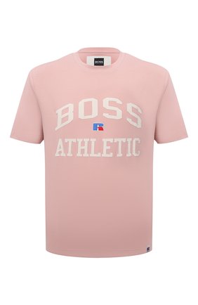 Мужская хлопковая футболка boss x russell athletic BOSS розового цвета, арт. 50457336 | Фото 1 (Материал внешний: Хлопок; Рукава: Короткие; Длина (для топов): Стандартные; Принт: С принтом; Стили: Спорт-шик; Кросс-КТ: Спорт)