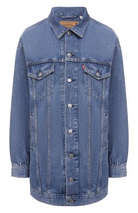 Женская джинсовая куртка ganni x levi's GANNI голубого цвета по цене 46700 руб., арт. F6089 | Фото 1 Женская джинсовая куртка ganni x levi's GANNI голубого цвета, арт. F6089 | Фото 1 (Материал внешний: Хлопок; Стили: Гранж; Рукава: Длинные; Кросс-КТ: Деним, Куртка; Длина (верхняя одежда): До середины бедра)
