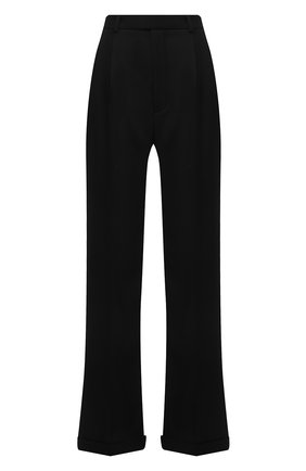 Женские шерстяные брюки SAINT LAURENT черного цвета, арт. 646856/Y512W | Фото 1 (Силуэт Ж (брюки и джинсы): Расклешенные; Материал внешний: Шерсть; Стили: Кэжуэл; Женское Кросс-КТ: Брюки-одежда; Длина (брюки, джинсы): Удлиненные)