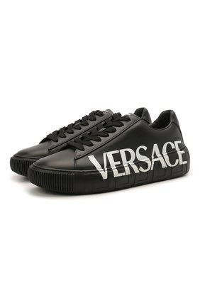 Женские кожаные кеды greca VERSACE черного цвета по цене 52750 руб., арт. DST644D/DV51G | Фото 1 Женские кожаные кеды greca VERSACE черного цвета, арт. DST644D/DV51G | Фото 1