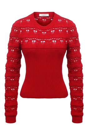 Женский хлопковый свитер VALENTINO красного цвета, арт. WB3KC23S6J1 | Фото 1 (Длина (для топов): Стандартные; Материал внешний: Хлопок; Рукава: Длинные; Стили: Бохо; Женское Кросс-КТ: Свитер-одежда)