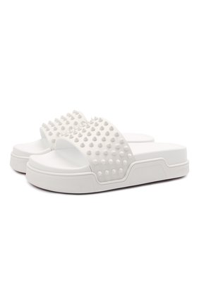 Женские кожаные шлепанцы fun donna CHRISTIAN LOUBOUTIN белого цвета по цене 43200 руб., арт. 3190690/P00L FUN D0NNA FLAT | Фото 1 Женские кожаные шлепанцы fun donna CHRISTIAN LOUBOUTIN белого цвета, арт. 3190690/P00L FUN D0NNA FLAT | Фото 1
