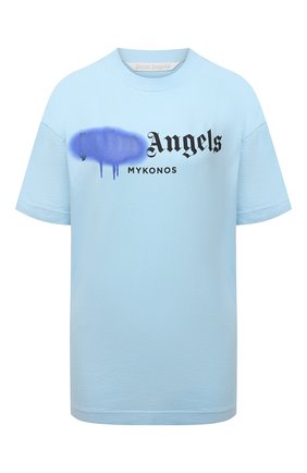 Женская хлопковая футболка PALM ANGELS голубого цвета по цене 17550 руб., арт. PWAA039S21JER0084036 | Фото 1 Женская хлопковая футболка PALM ANGELS голубого цвета, арт. PWAA039S21JER0084036 | Фото 1