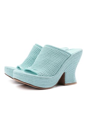 Женские текстильные мюли wedge BOTTEGA VENETA голубого цвета по цене 114000 руб., арт. 658980/V0U80 | Фото 1 Женские текстильные мюли wedge BOTTEGA VENETA голубого цвета, арт. 658980/V0U80 | Фото 1