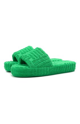 Женские текстильные шлепанцы resort BOTTEGA VENETA зеленого цвета по цене 37450 руб., арт. 659139/V0VW0 | Фото 1 Женские текстильные шлепанцы resort BOTTEGA VENETA зеленого цвета, арт. 659139/V0VW0 | Фото 1
