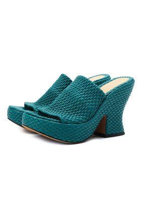 Женские кожаные мюли BOTTEGA VENETA бирюзового цвета по цене 85450 руб., арт. 660586/V0VB0 | Фото 1 Женские кожаные мюли BOTTEGA VENETA бирюзового цвета, арт. 660586/V0VB0 | Фото 1