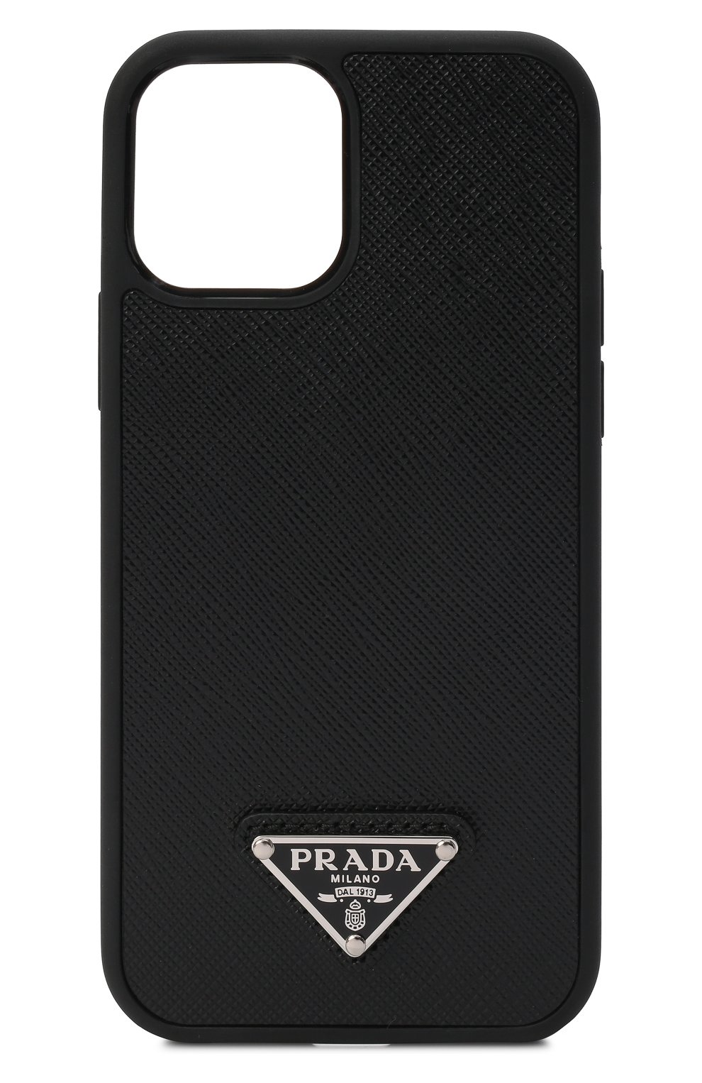 Кожаный ч ехол для iphone 12 mini PRADA черного цвета, арт. 2ZH131-QHH-F0002 | Фото 1 (Женское Кросс-КТ: Кожа iPhone; Материал: Натуральная кожа)