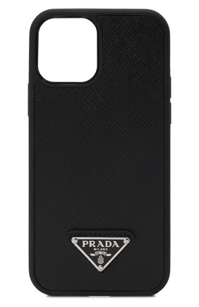 Кожаный чехол для iphone 12 mini PRADA черного цвета, арт. 2ZH131-QHH-F0002 | Фото 1 (Материал: Натуральная кожа)