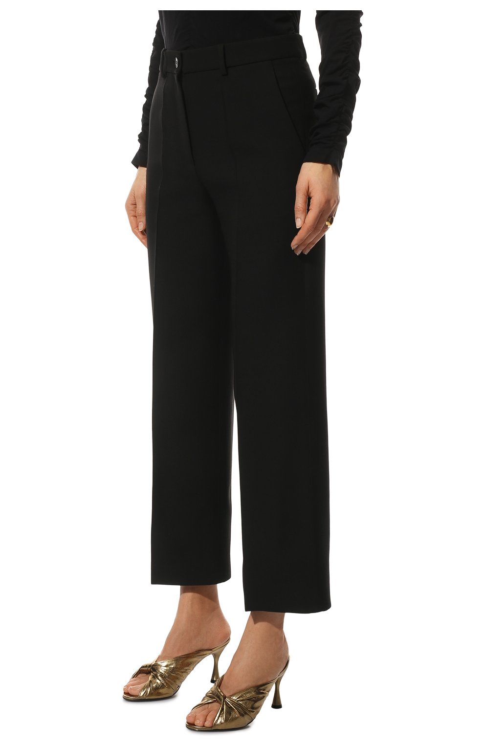 Женские брюки из шерсти и шелка VALENTINO черного цвета, арт. WB3RB4F01CF | Фото 3 (Силуэт Ж (брюки и джинсы): Широкие; Материал внешний: Шерсть, Шелк; Длина (брюки, джинсы): Стандартные; Женское Кросс-КТ: Брюки-одежда; Стили: Кэжуэл)