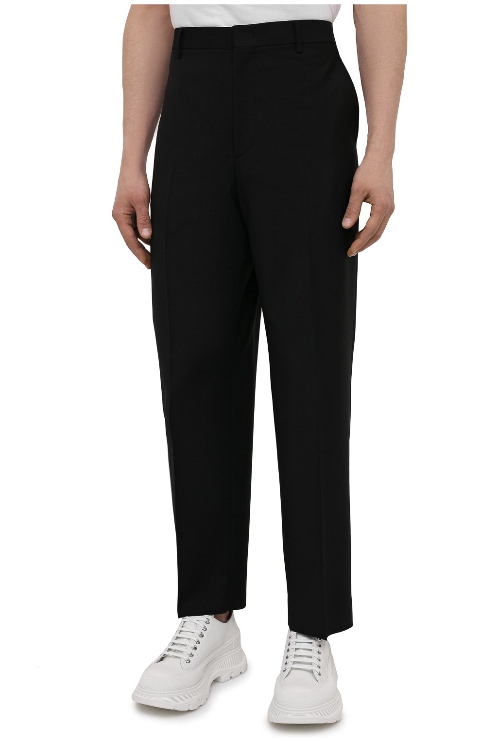 Мужские шерстяные брюки VALENTINO черного цвета, арт. WV3RBG8125S | Фото 3 (Материал внешний: Шерсть; Длина (брюки, джинсы): Стандартные; Случай: Повседневный; Стили: Минимализм)