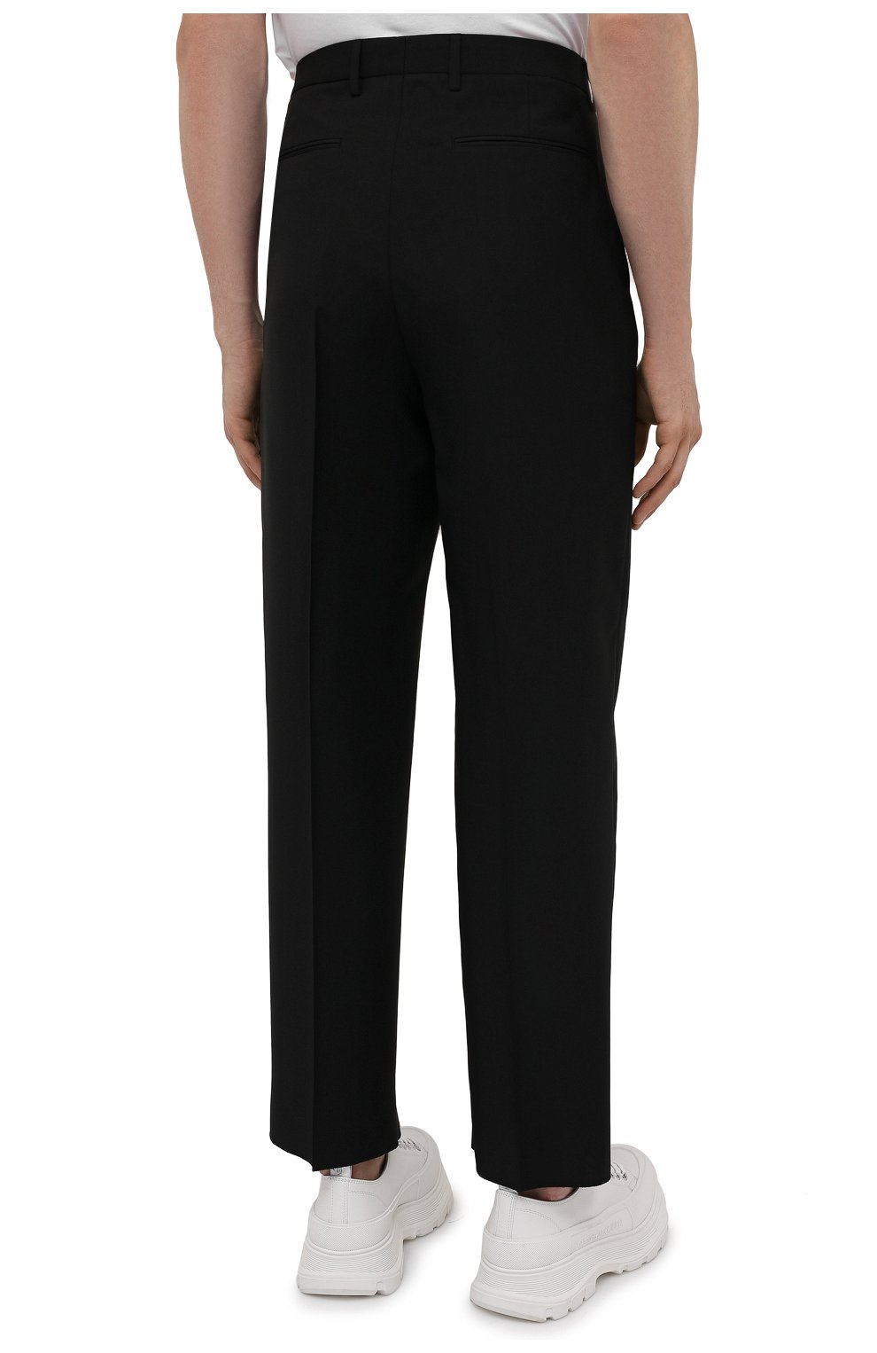Мужские шерстяные брюки VALENTINO черного цвета, арт. WV3RBG8125S | Фото 4 (Материал внешний: Шерсть; Длина (брюки, джинсы): Стандартные; Случай: Повседневный; Стили: Минимализм)