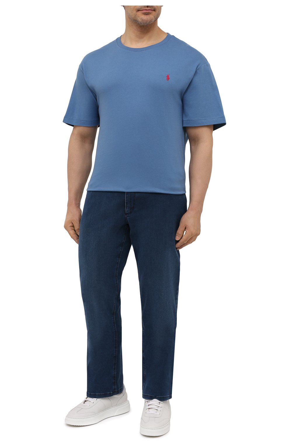 Мужская хлопковая футболка POLO RALPH LAUREN синего цвета, арт. 711671438/PRL BS | Фото 2 (Big sizes: Big Sizes; Принт: Без принта; Рукава: Короткие; Длина (для топов): Удлиненные; Материал внешний: Хлопок; Стили: Кэжуэл)