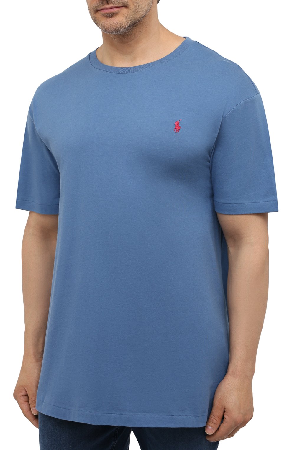Мужская хлопковая футболка POLO RALPH LAUREN синего цвета, арт. 711671438/PRL BS | Фото 3 (Big sizes: Big Sizes; Принт: Без принта; Рукава: Короткие; Длина (для топов): Удлиненные; Материал внешний: Хлопок; Стили: Кэжуэл)