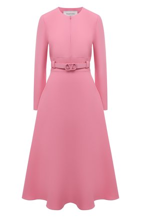 Женское платье из шерсти и шелка VALENTINO розового цвета по цене 337000 руб., арт. WB3VAW621CF | Фото 1 Женское платье из шерсти и шелка VALENTINO розового цвета, арт. WB3VAW621CF | Фото 1 (Рукава: Длинные; Стили: Романтичный; Материал внешний: Шелк, Шерсть; Женское Кросс-КТ: Платье-одежда; Длина Ж (юбки, платья, шорты): Миди; Материал подклада: Вискоза; Случай: Формальный)