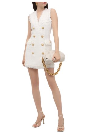Женское платье BALMAIN белого цвета по цене 182500 руб., арт. VF0R5010/X479 | Фото 2 Женское платье BALMAIN белого цвета, арт. VF0R5010/X479 | Фото 2 (Материал внешний: Синтетический материал; Случай: Формальный; Длина Ж (юбки, платья, шорты): Мини; Материал подклада: Вискоза; Женское Кросс-КТ: Платье-одежда; Стили: Ретро)
