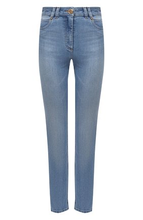 Женские джинсы BALMAIN голубого цвета по цене 66800 руб., арт. VF0MF000/D114 | Фото 1 Женские джинсы BALMAIN голубого цвета, арт. VF0MF000/D114 | Фото 1 (Материал внешний: Хлопок; Стили: Кэжуэл; Кросс-КТ: Деним; Длина (брюки, джинсы): Стандартные; Силуэт Ж (брюки и джинсы): Узкие)