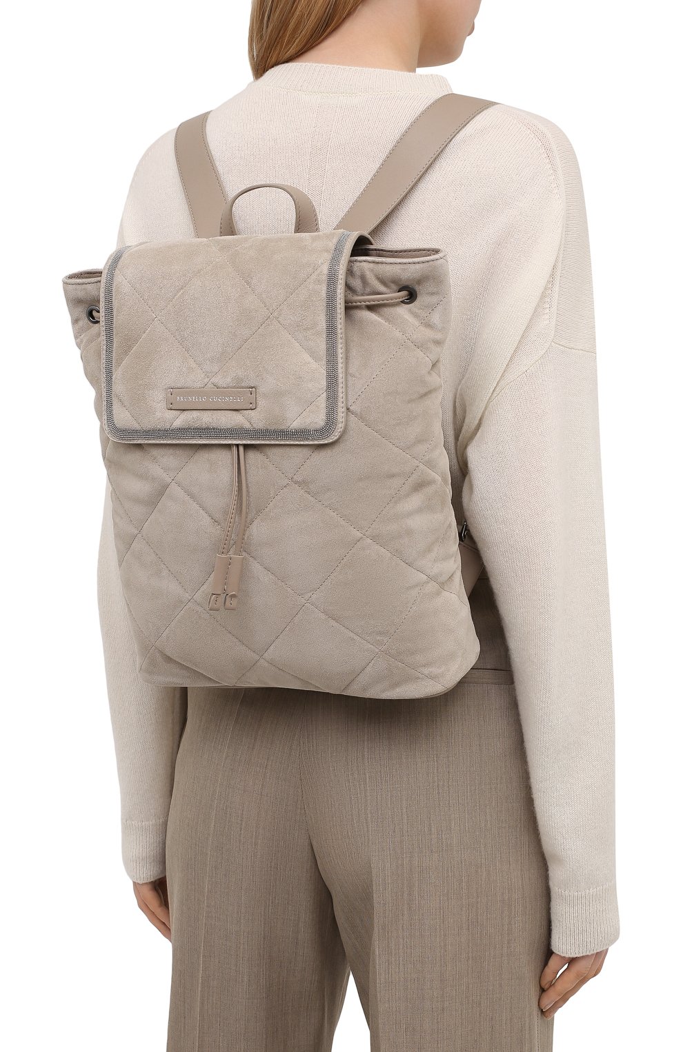 Женский рюкзак BRUNELLO CUCINELLI светло-серого цвета, арт. MBDLD2217P | Фото 5 (Размер: medium; Материал: Натуральная кожа; Стили: Кэжуэл)