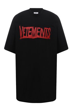 Женская хлопковая футболка VETEMENTS черного цвета по цене 46650 руб., арт. UA52TR580R 1610/W | Фото 1 Женская хлопковая футболка VETEMENTS черного цвета, арт. UA52TR580R 1610/W | Фото 1