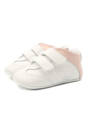 Детского кожаные пинетки EMPORIO ARMANI белого цвета по цене 10450 руб., арт. XLX002/X0N01 | Фото 1 Детского кожаные пинетки EMPORIO ARMANI белого цвета, арт. XLX002/X0N01 | Фото 1 (Материал внешний: Кожа; Материал внутренний: Натуральная кожа, Текстиль)