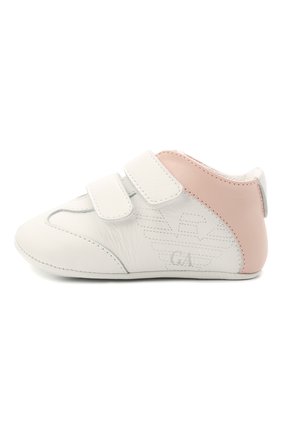 Детского кожаные пинетки EMPORIO ARMANI белого цвета по цене 10450 руб., арт. XLX002/X0N01 | Фото 2 Детского кожаные пинетки EMPORIO ARMANI белого цвета, арт. XLX002/X0N01 | Фото 2 (Материал внешний: Кожа; Материал внутренний: Натуральная кожа, Текстиль)