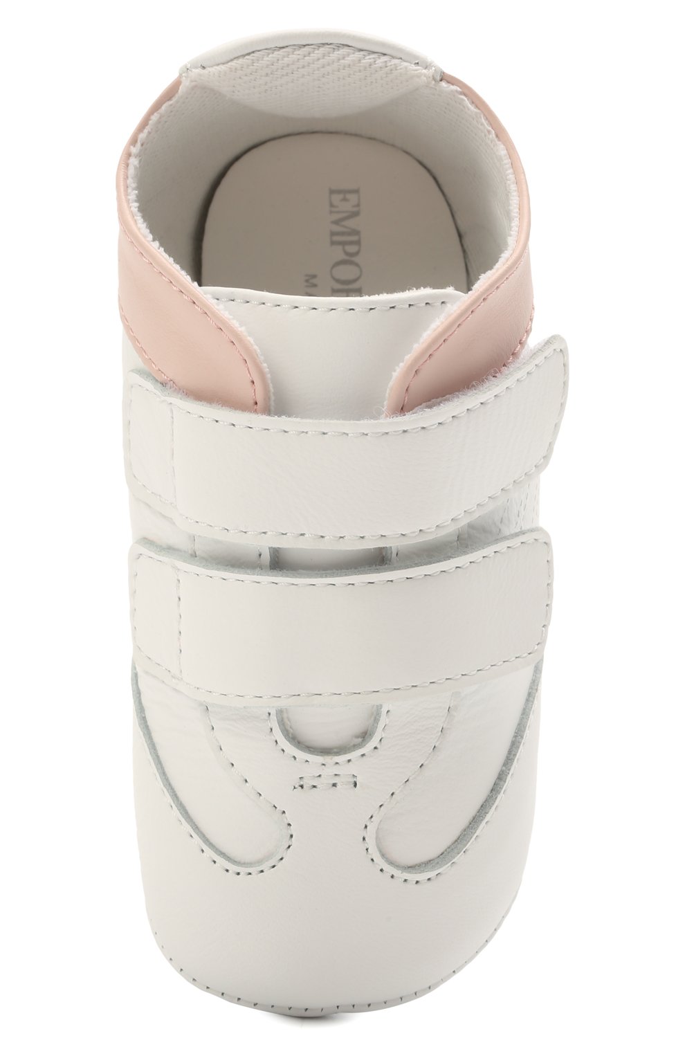 Детского кожаные пинетки EMPORIO ARMANI белого цвета по цене 10450 руб., арт. XLX002/X0N01 | Фото 4 Детского кожаные пинетки EMPORIO ARMANI белого цвета, арт. XLX002/X0N01 | Фото 4 (Материал внешний: Кожа; Материал внутренний: Натуральная кожа, Текстиль)