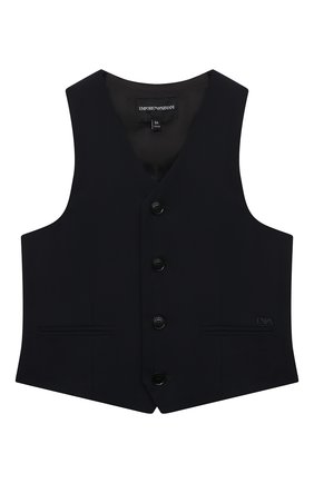 Детский жилет EMPORIO ARMANI темно-синего цвета по цене 13700 руб., арт. 6K4GJL/4N4FZ | Фото 1 Детский жилет EMPORIO ARMANI темно-синего цвета, арт. 6K4GJL/4N4FZ | Фото 1 (Материал внешний: Синтетический материал, Вискоза; Материал подклада: Синтетический материал; Рукава: Короткие; Стили: Классический; Мальчики-школьная форма: Жилеты; Ростовка одежда: 10 - 11 лет | 140 - 146см, 13 - 15 лет | 158 см, 16 лет | 164 см, 4 года | 104 см, 5 лет | 110 см, 6 лет | 116 см, 7 лет | 122 см, 8 лет | 128 см)