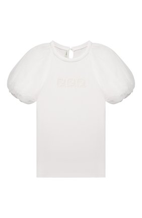 Детский хлопковый топ FENDI белого цвета по цене 23150 руб., арт. JFI231/AEY6/8A-12+ | Фото 1 Детский хлопковый топ FENDI белого цвета, арт. JFI231/AEY6/8A-12+ | Фото 1 (Рукава: Короткие; Материал внешний: Хлопок; Девочки Кросс-КТ: топ-одежда; Ростовка одежда: 10 - 11 лет | 140 - 146см, 12 лет | 152 см, 8 лет | 128 см)