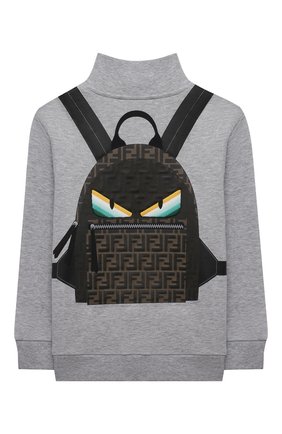 Детский хлопковая толстовка FENDI серого цвета по цене 39800 руб., арт. JMH126/AEY7/8A-12+ | Фото 2 Детский хлопковая толстовка FENDI серого цвета, арт. JMH126/AEY7/8A-12+ | Фото 2