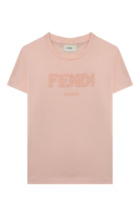 Детская хлопковая футболка FENDI светло-розового цвета по цене 17800 руб., арт. JUI028/7AJ/3A-6A | Фото 1 Детская хлопковая футболка FENDI светло-розового цвета, арт. JUI028/7AJ/3A-6A | Фото 1