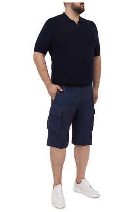 Мужские льняные шорты CORTIGIANI синего цвета, арт. 113655/0000/2385/60-70 | Фото 2 (Мужское Кросс-КТ: Шорты-одежда; Длина Шорты М: Ниже колена; Материал внешний: Лен; Принт: Без принта; Силуэт М (брюки): Карго; Случай: Повседневный)