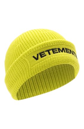 Женская шерстяная шапка VETEMENTS желтого цвета по цене 42750 руб., арт. UA52KN300Y 2901/W | Фото 1 Женская шерстяная шапка VETEMENTS желтого цвета, арт. UA52KN300Y 2901/W | Фото 1