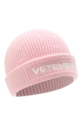 Женская шерстяная шапка VETEMENTS светло-розового цвета по цене 42750 руб., арт. UA52KN300P 2901/W | Фото 1 Женская шерстяная шапка VETEMENTS светло-розового цвета, арт. UA52KN300P 2901/W | Фото 1